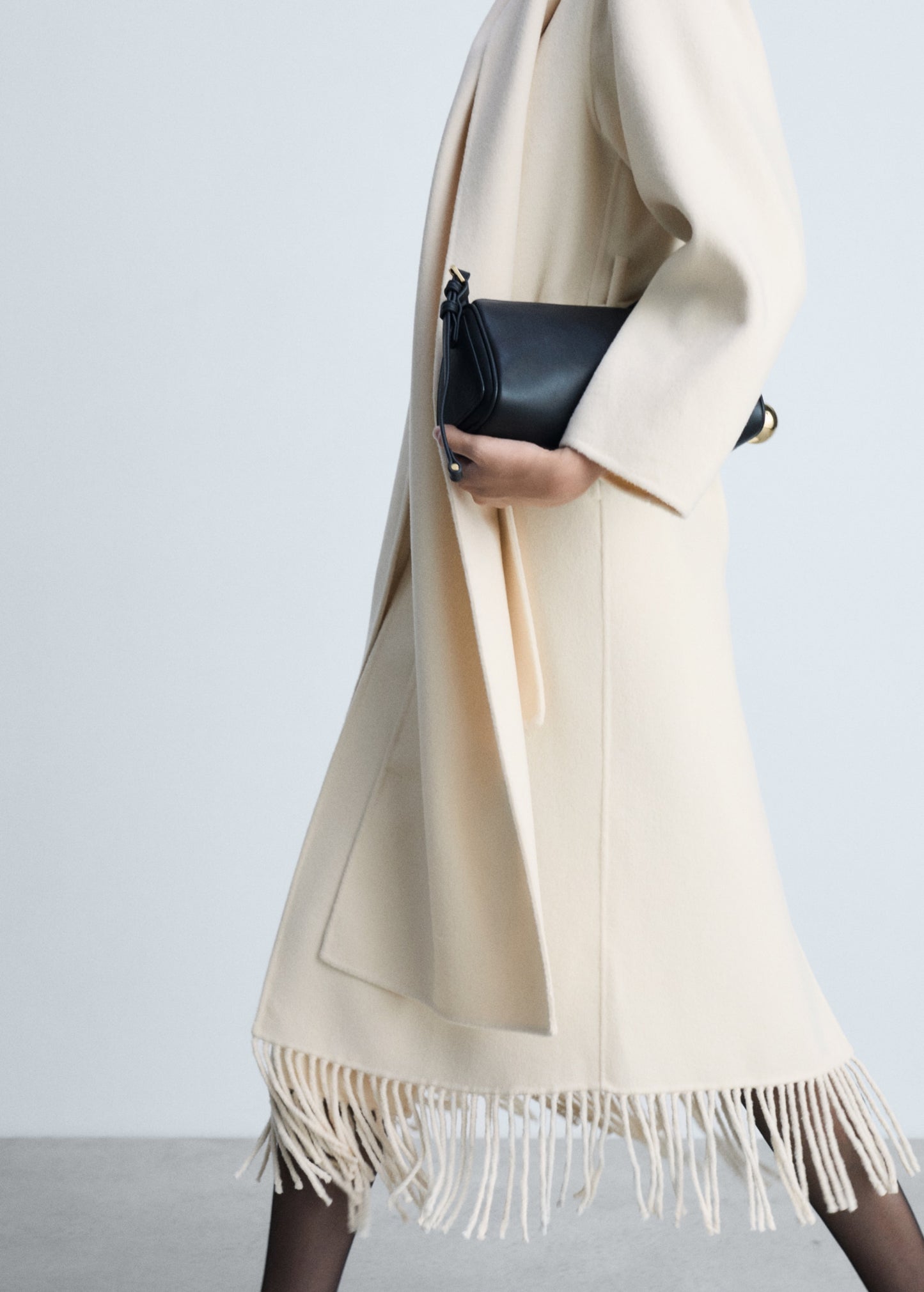 Fringe wool-blend coat