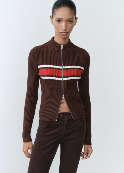 Contrast panel ribbed cardigan