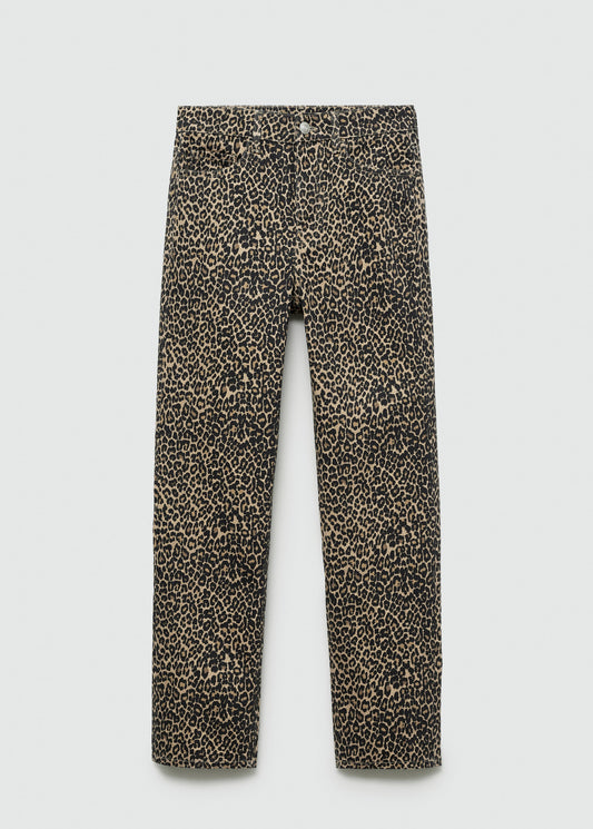 Leopard-print straight jeans