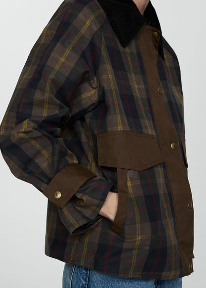 Check parka with contrasting collar