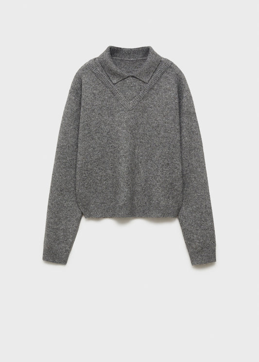 Combined shirt-collar sweater