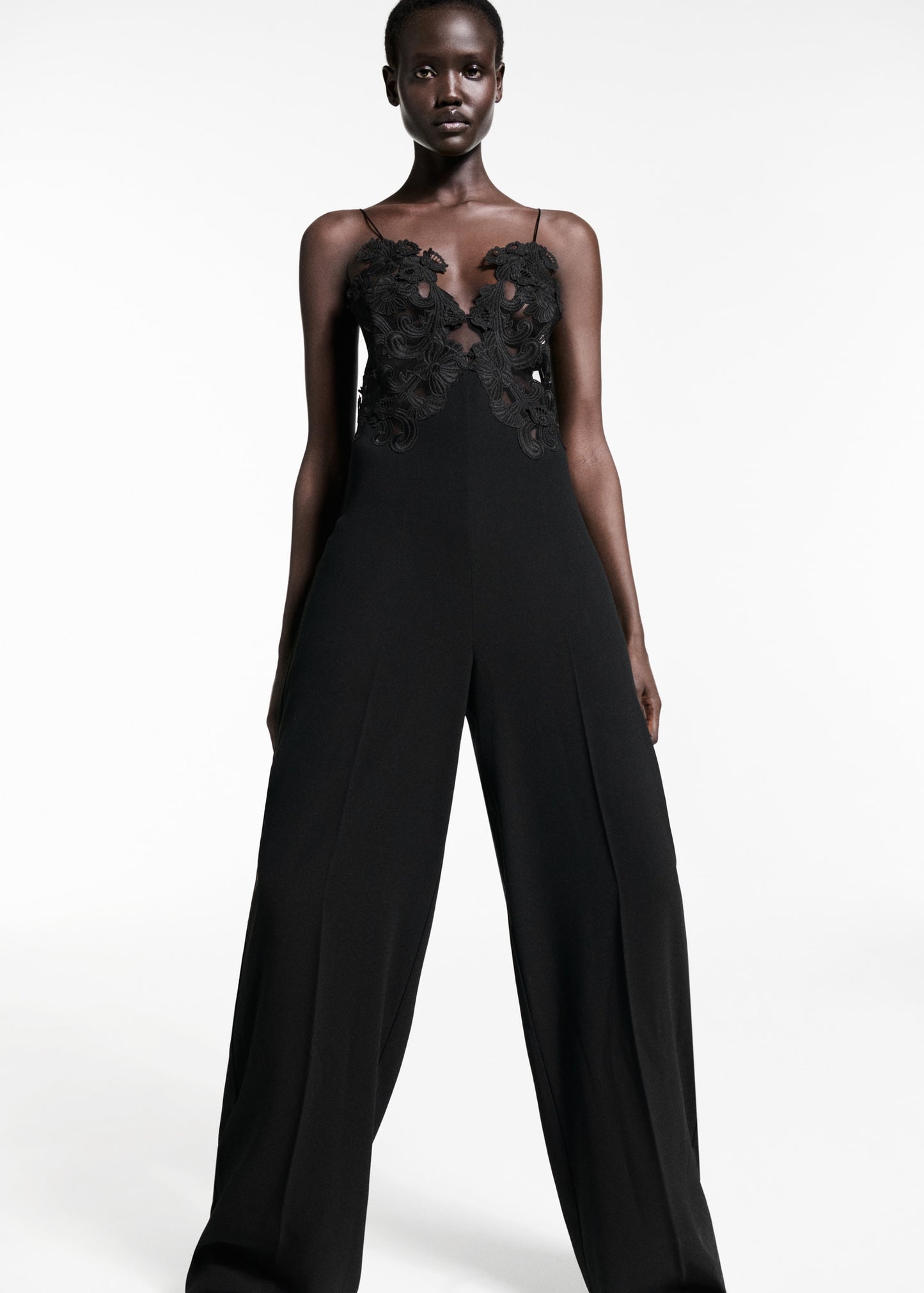 Tulle jumpsuit with lace detail