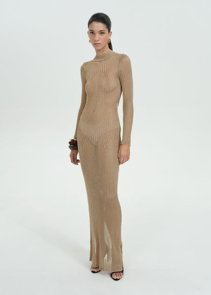 Lurex ribbed dress with open back