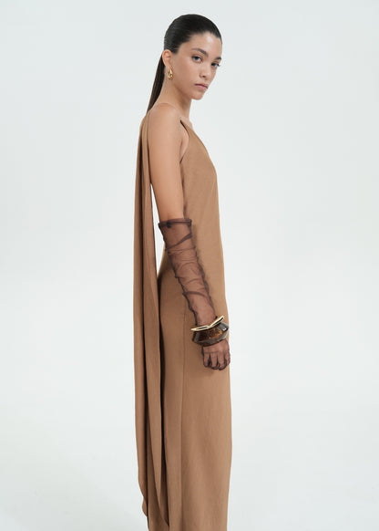 Long asymmetrical cape dress