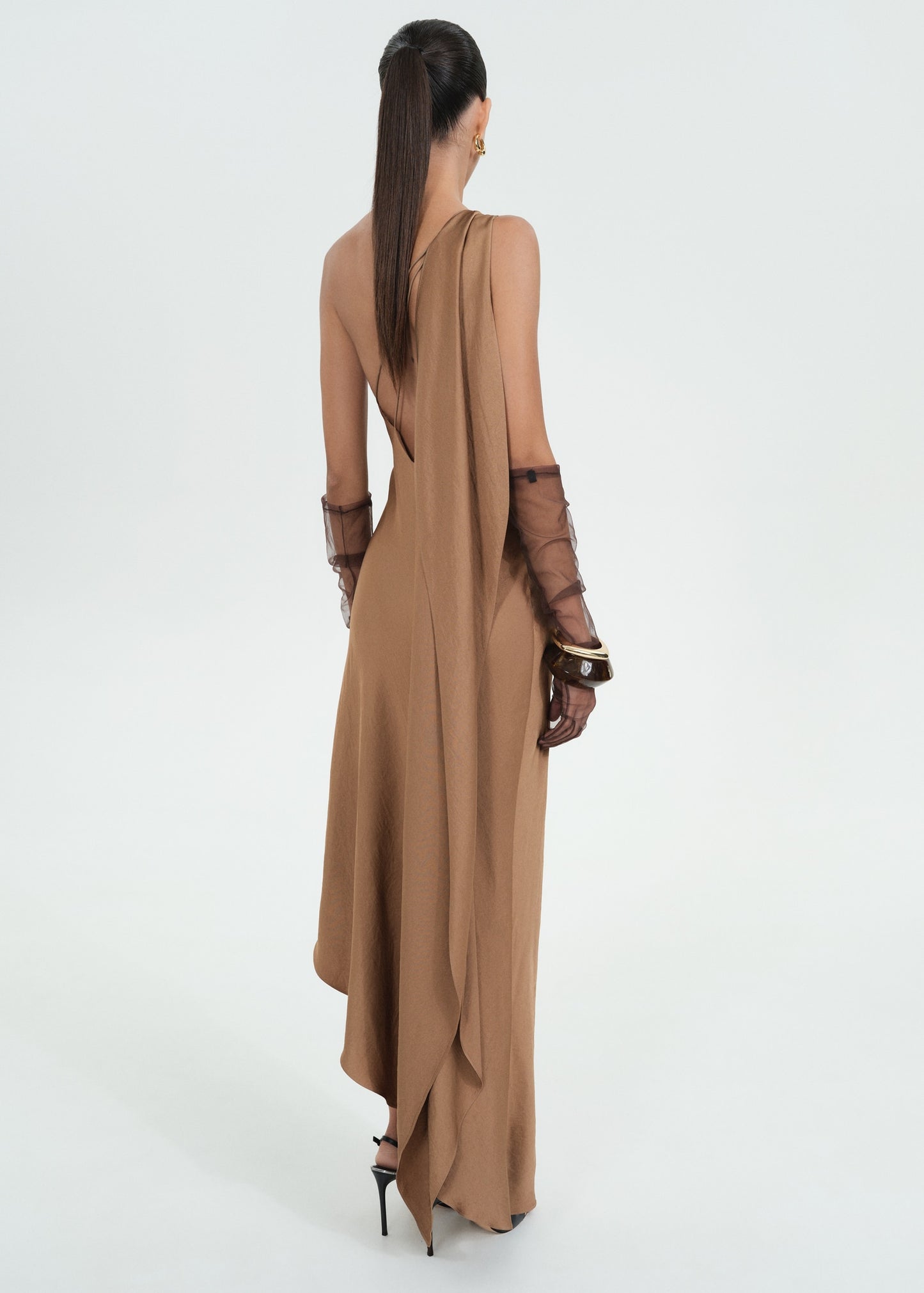 Long asymmetrical cape dress