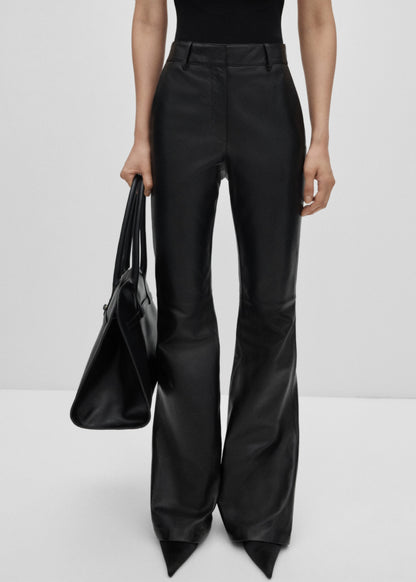 Flared leather trousers