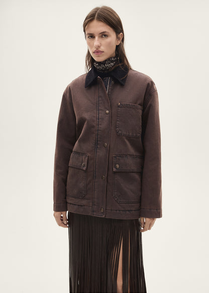 Contrast collar parka with pockets