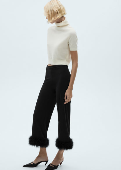 Cropped trousers with feather detail