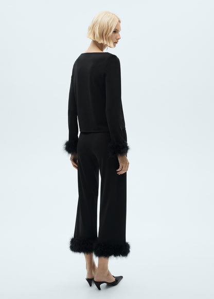 Cropped trousers with feather detail