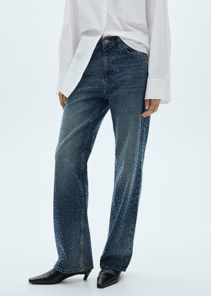 Straight-fit jeans with rhinestone detail