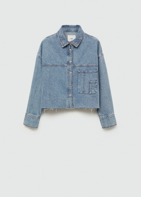 Denim overshirt with frayed hem