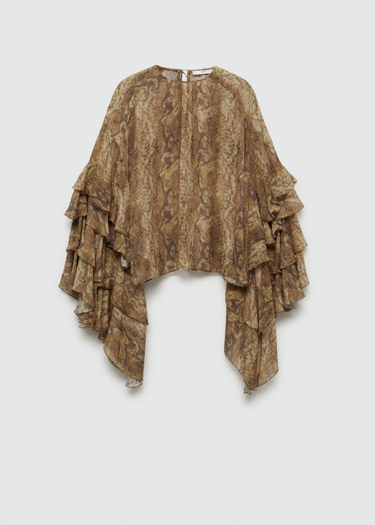 Ruffle blouse with snake print