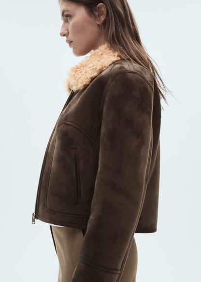 Suede effect shearling collar jacket