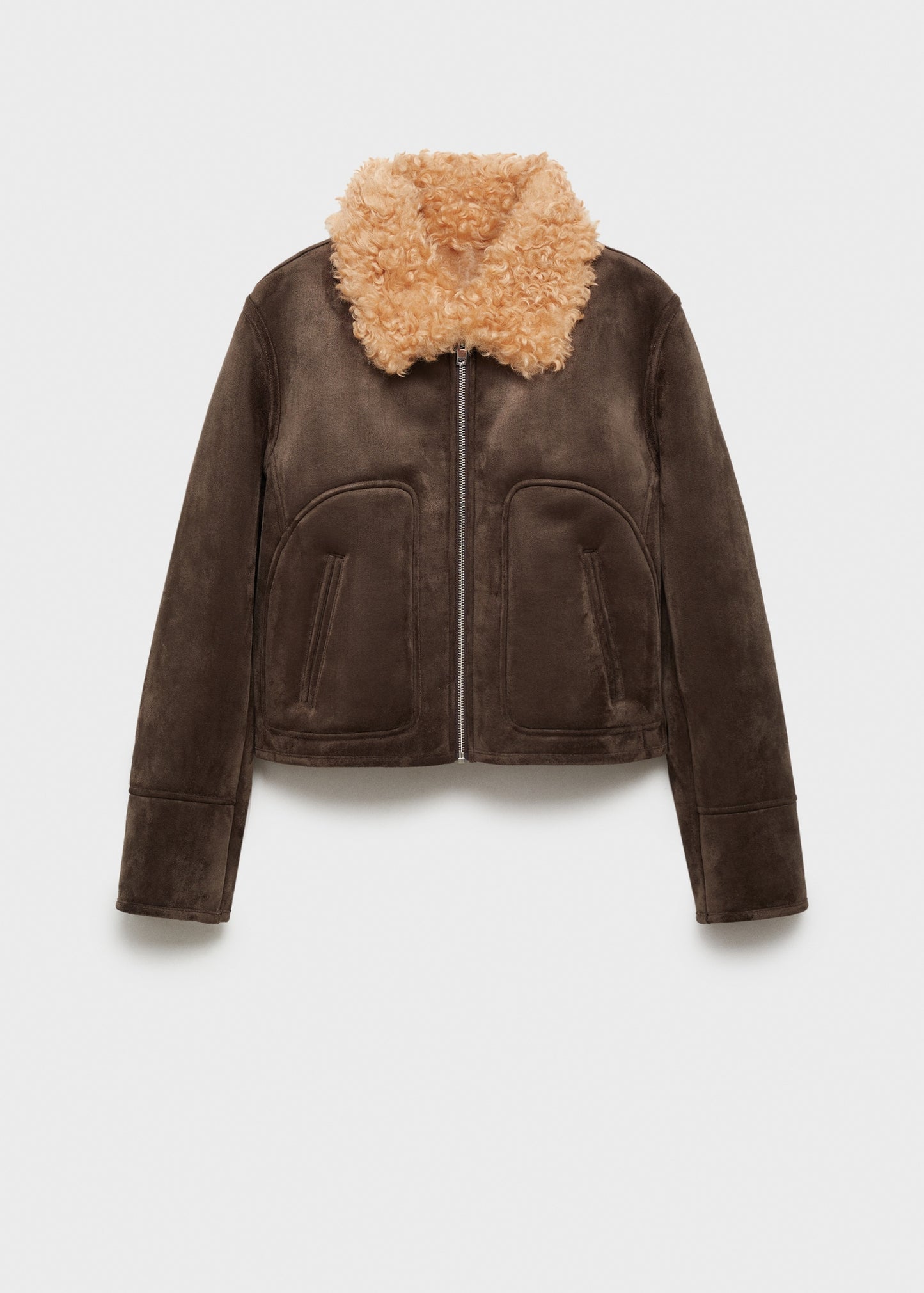 Suede effect shearling collar jacket