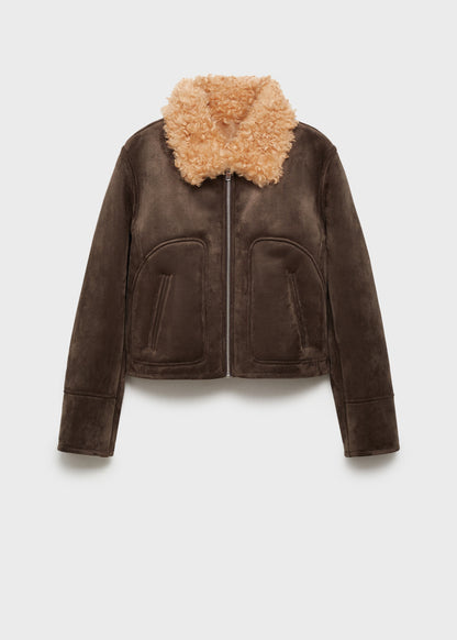 Suede effect shearling collar jacket