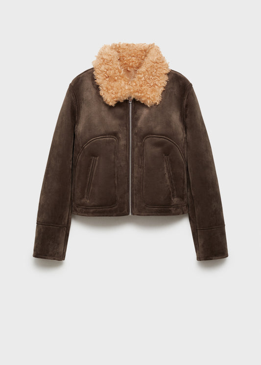 Suede effect shearling collar jacket