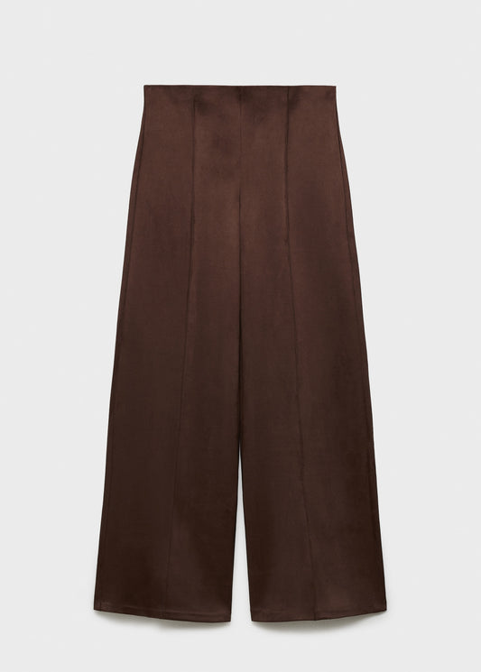 Wideleg leather-effect trousers