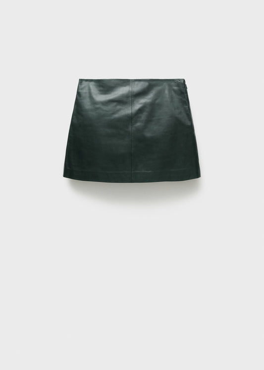 100% leather straight-fit mini-skirt