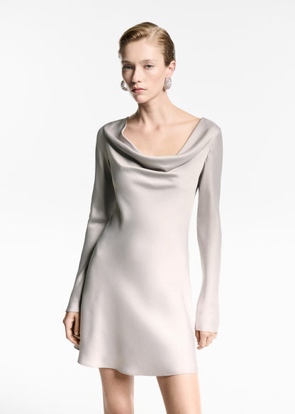 Draped neck satin dress