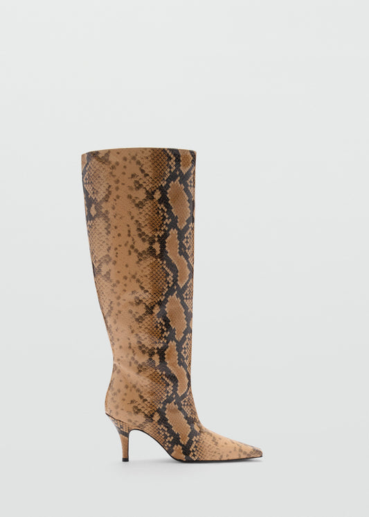 Snake print leather high boot