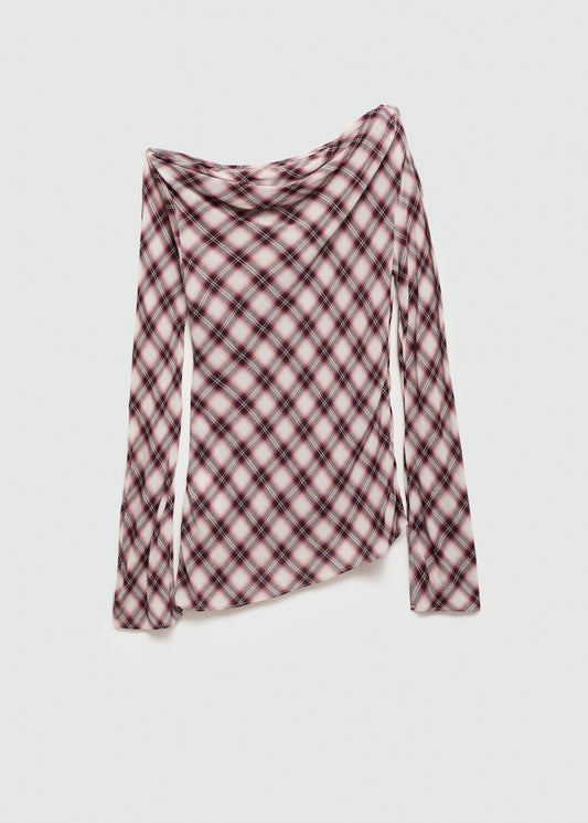 Asymmetric checked blouse