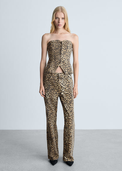 Leopard high-waist straight jeans