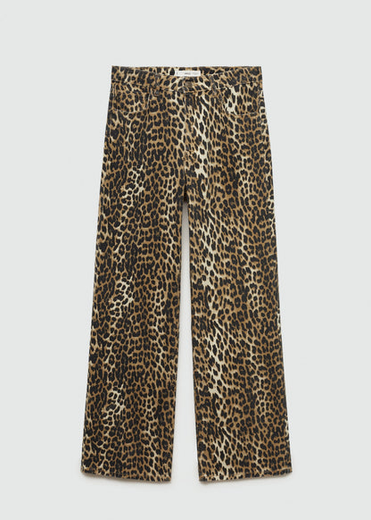 Leopard high-waist straight jeans