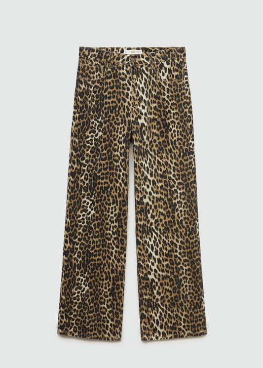 Leopard high-waist straight jeans