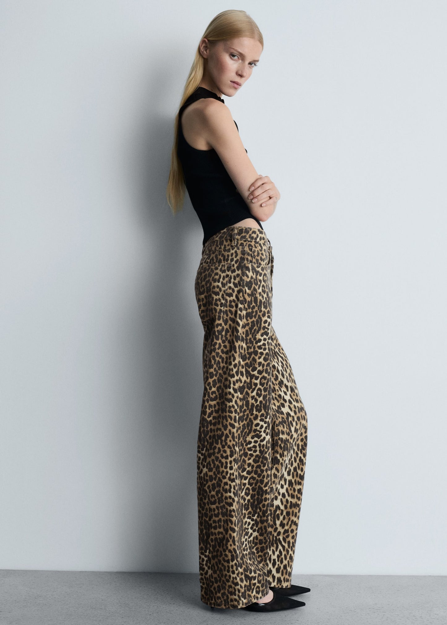 Leopard high-waist straight jeans