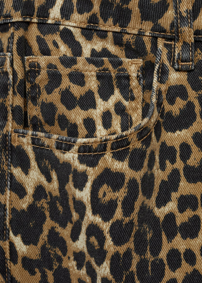 Leopard high-waist straight jeans