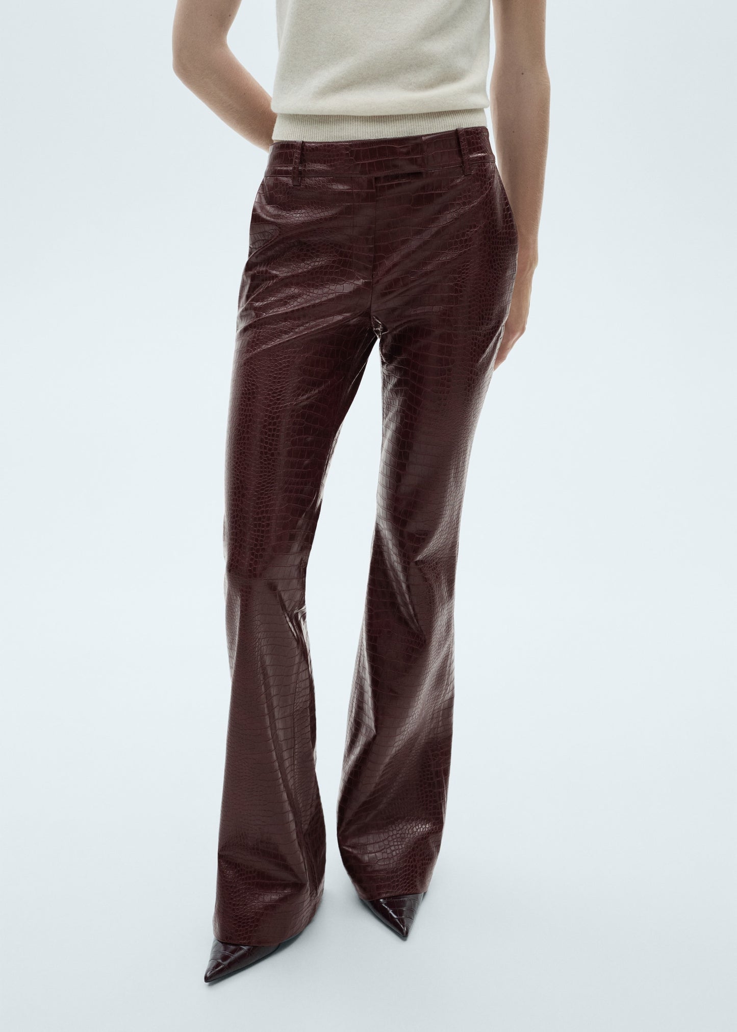 Snake-effect flared trousers