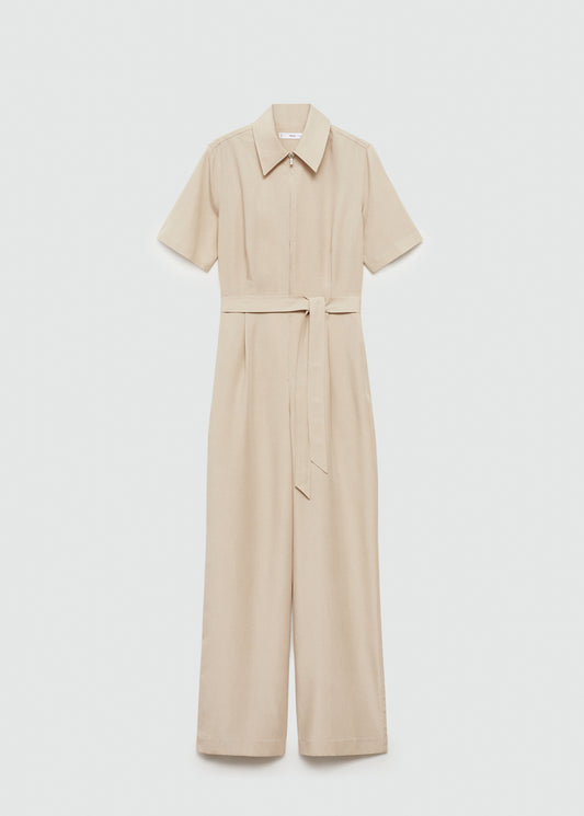 Lyocell shirt-collar jumpsuit