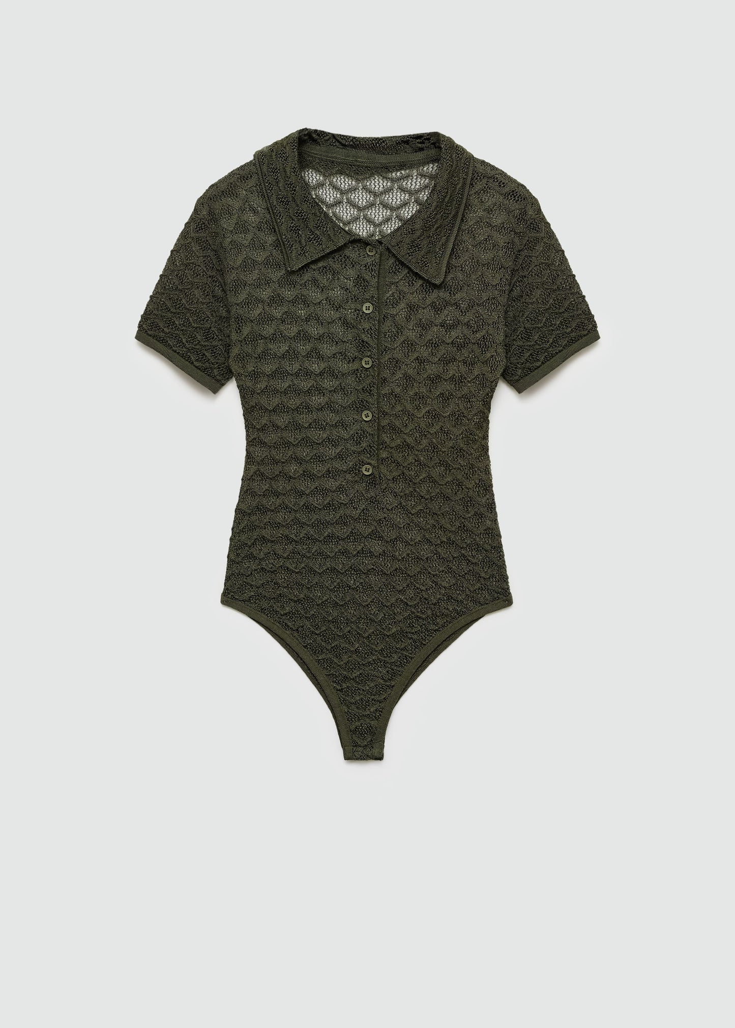 Polo neck openwork knitted bodysuit