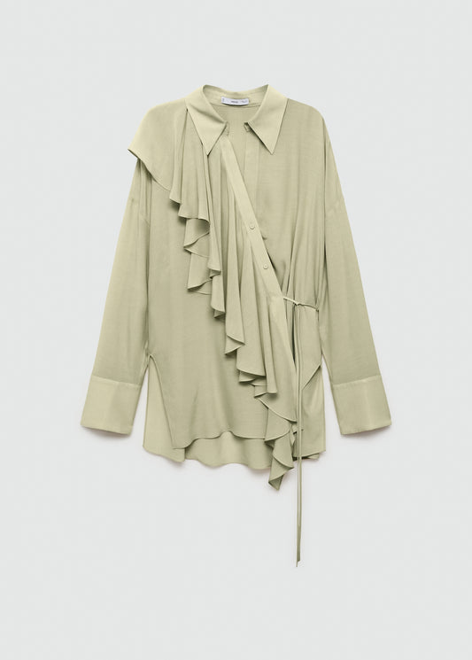 Ruffle shirt with cross zipper