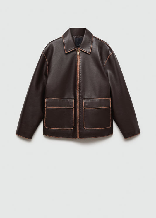 Leather-effect jacket with contrast stitching