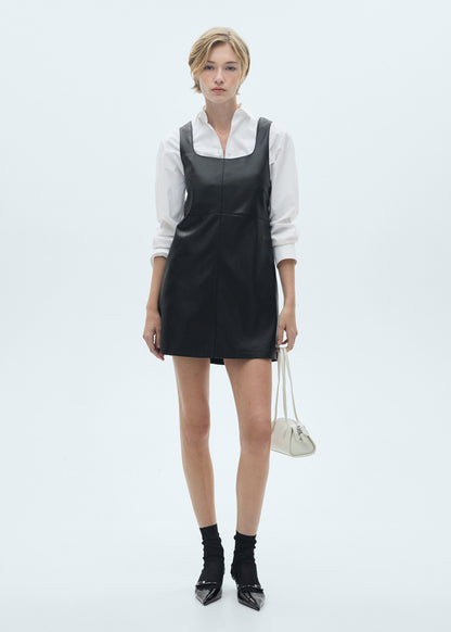 Short leather-effect dress