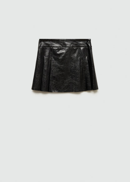 Leather-effect pleated mini-skirt