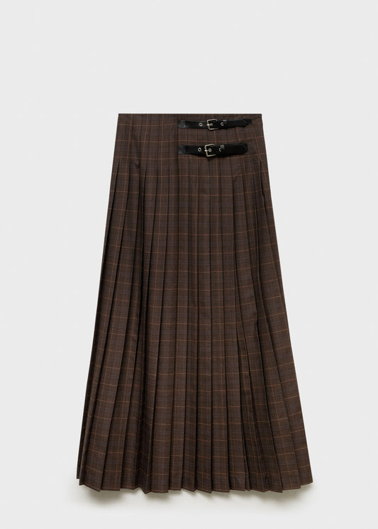 Pleated check midi skirt