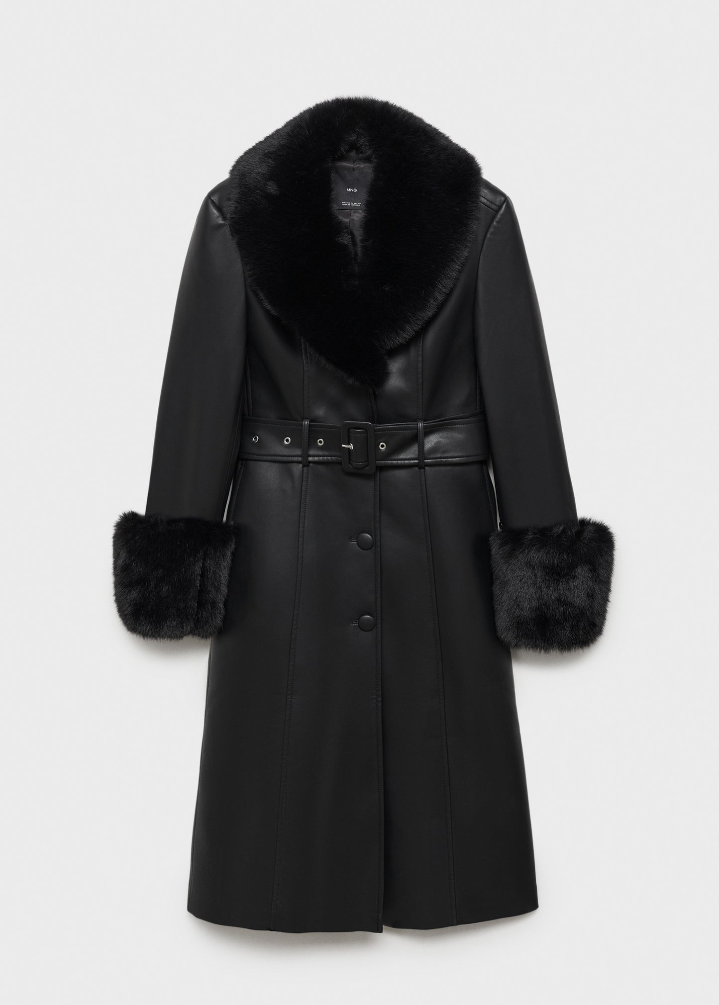 Leather-effect coat with fur-effect trim