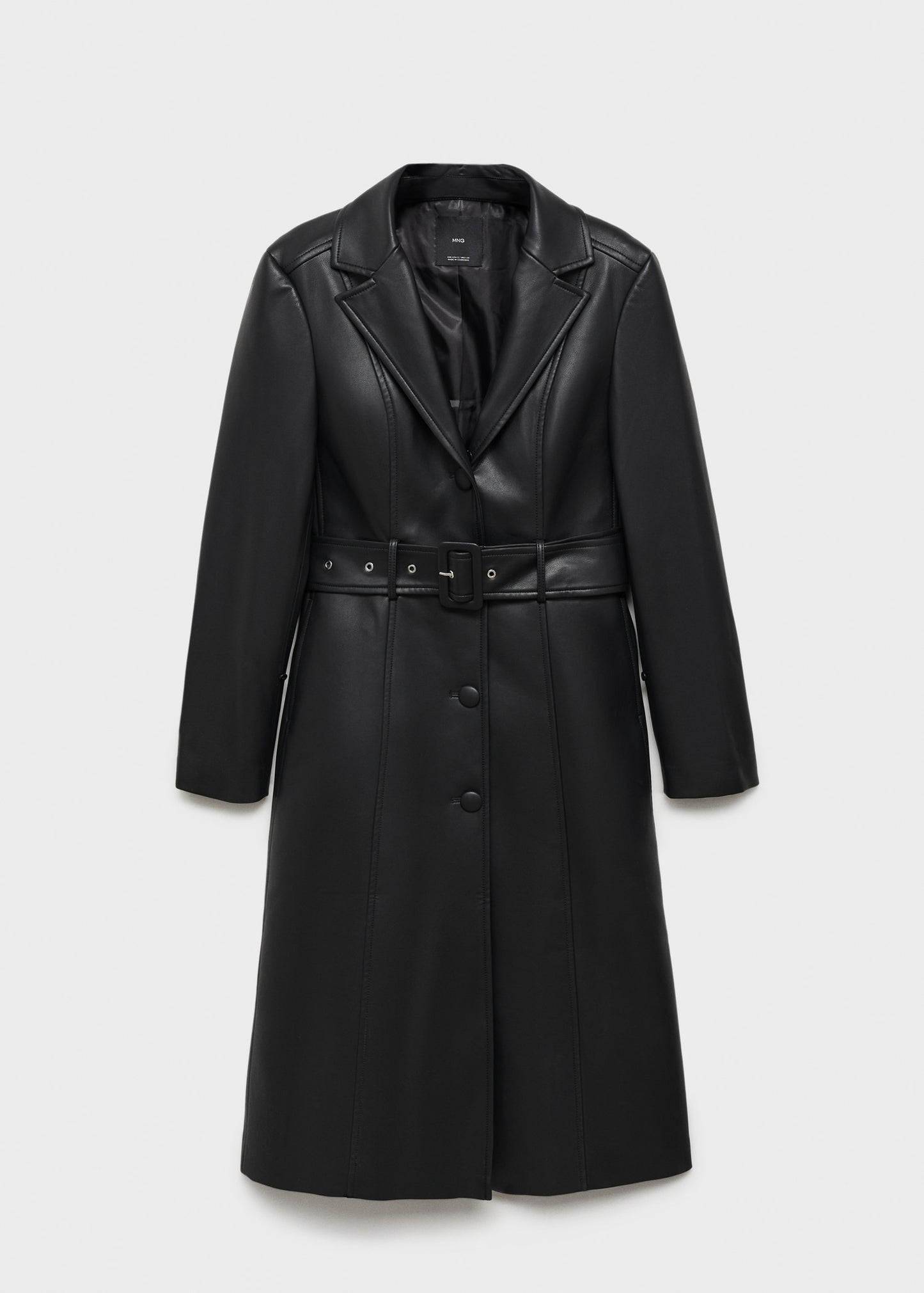 Leather-effect coat with fur-effect trim