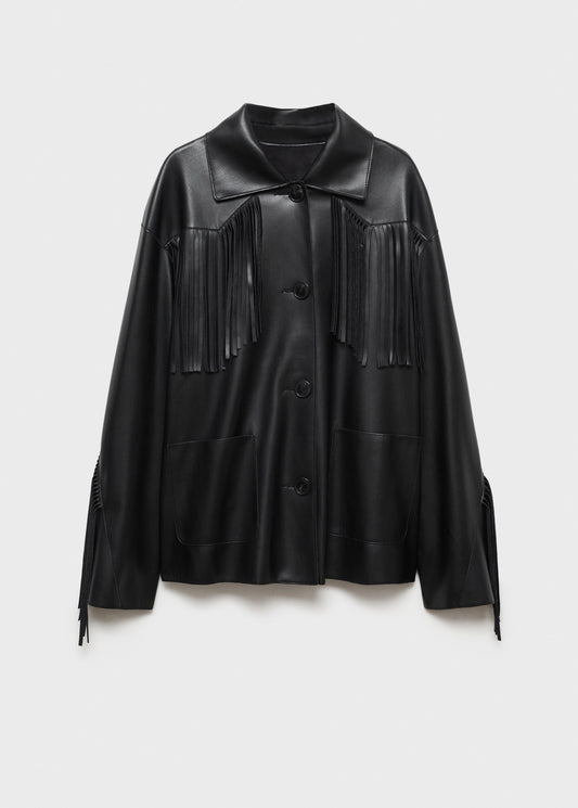 Leather-effect fringed overshirt