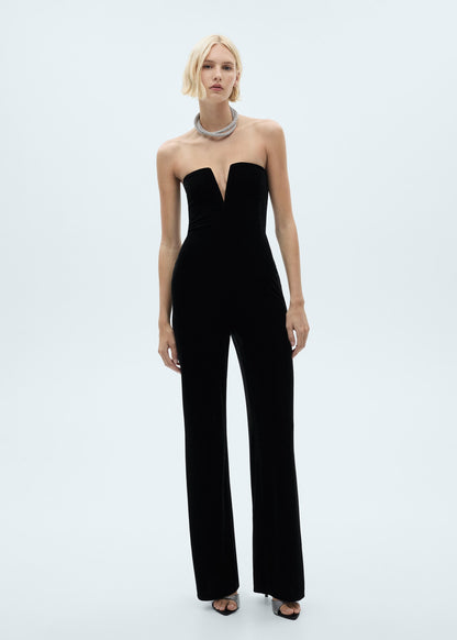 Strapless velvet jumpsuit