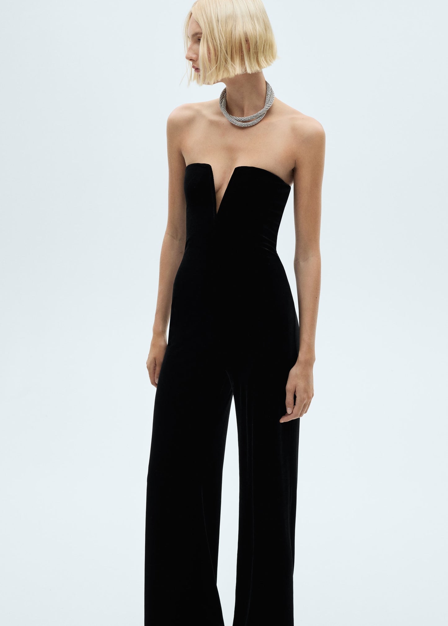 Strapless velvet jumpsuit