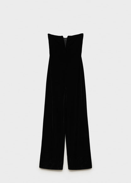 Strapless velvet jumpsuit