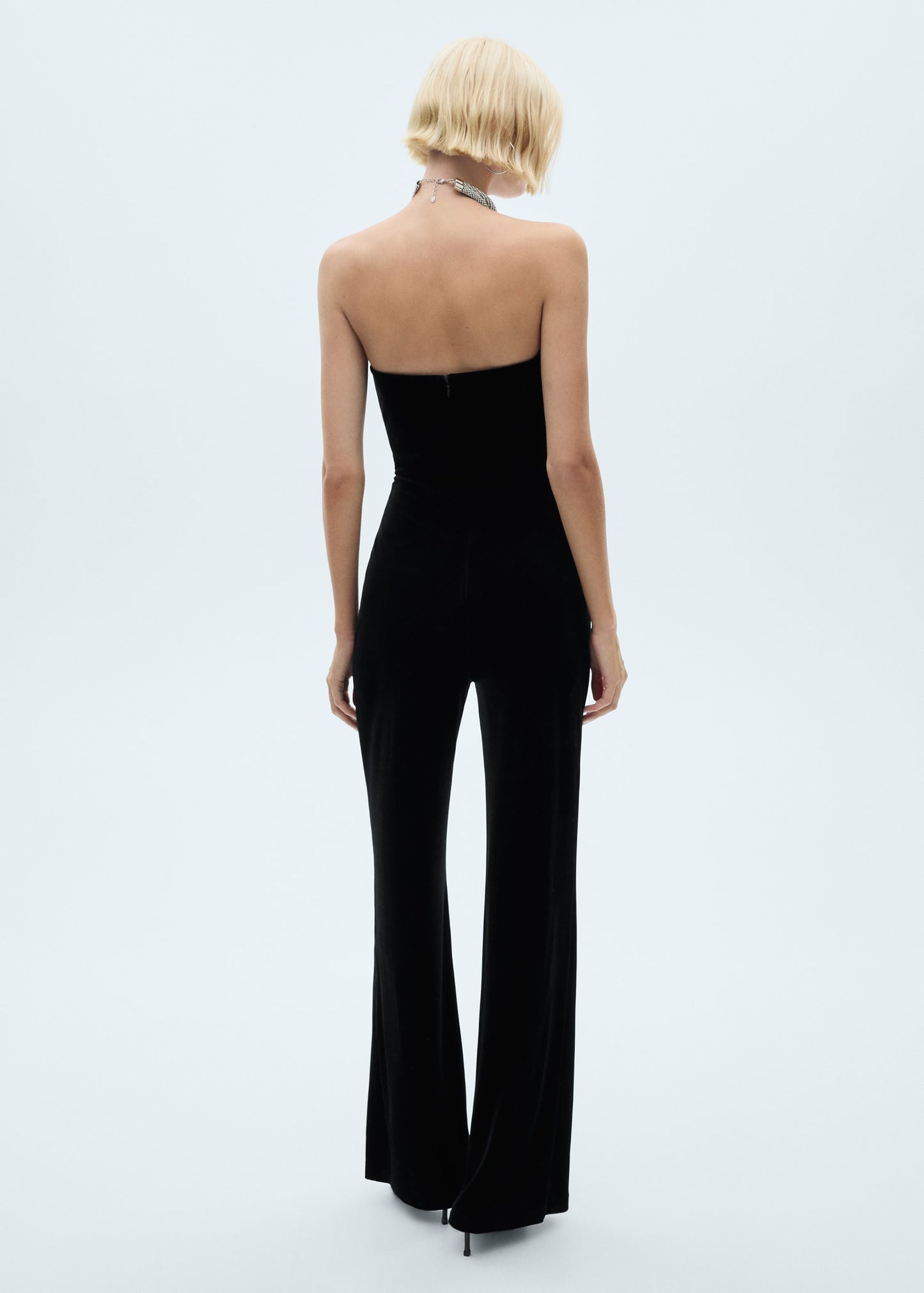 Strapless velvet jumpsuit