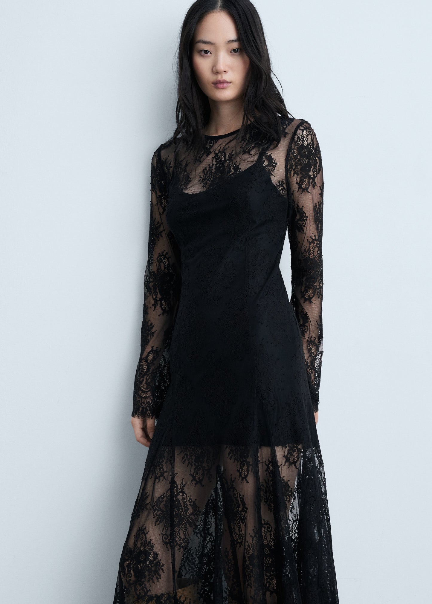 Semi-transparent lace long dress