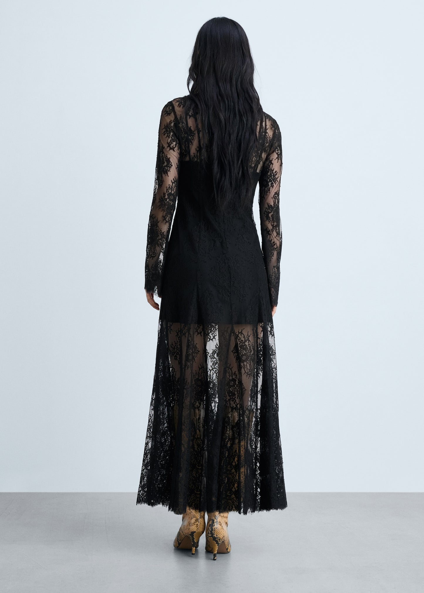 Semi-transparent lace long dress