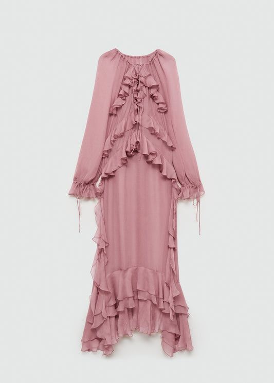 Semitransparent chiffon dress with ruffles