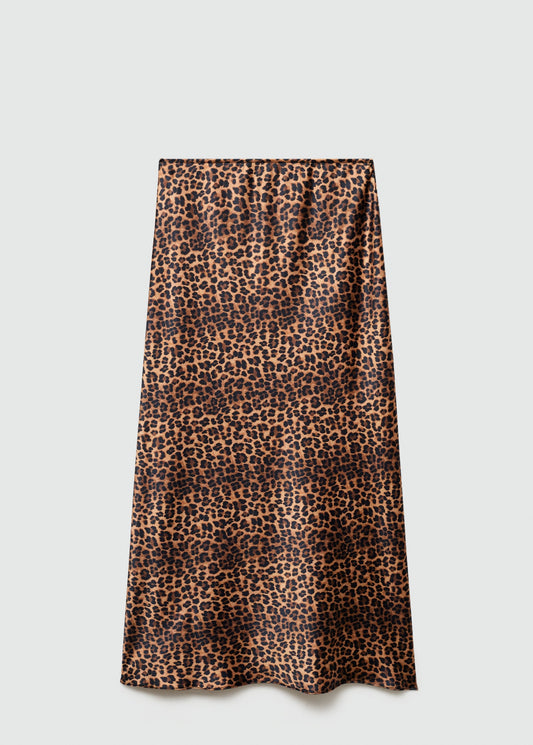 Leopard-print satin skirt