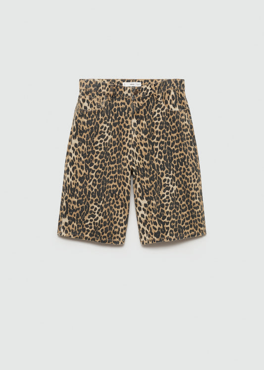 High-waist leopard-print bermuda shorts